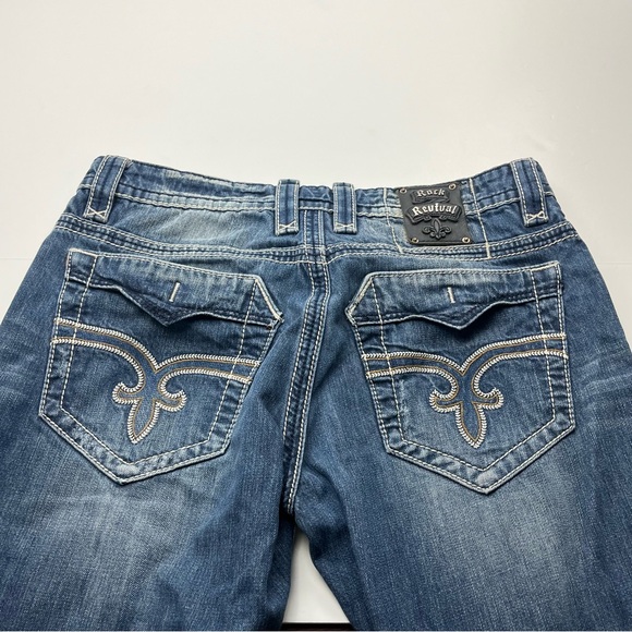 Rock Revival Helmut Straight Mens Size 33 Blue Denim Jean‎ Brushed Stripes Biker - Picture 2 of 16